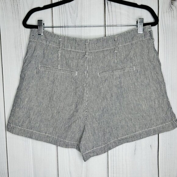 Abercrombie & Fitch Sz L 2.5" Shorts High Rise Linen Blend Blue White Striped - Picture 5 of 7